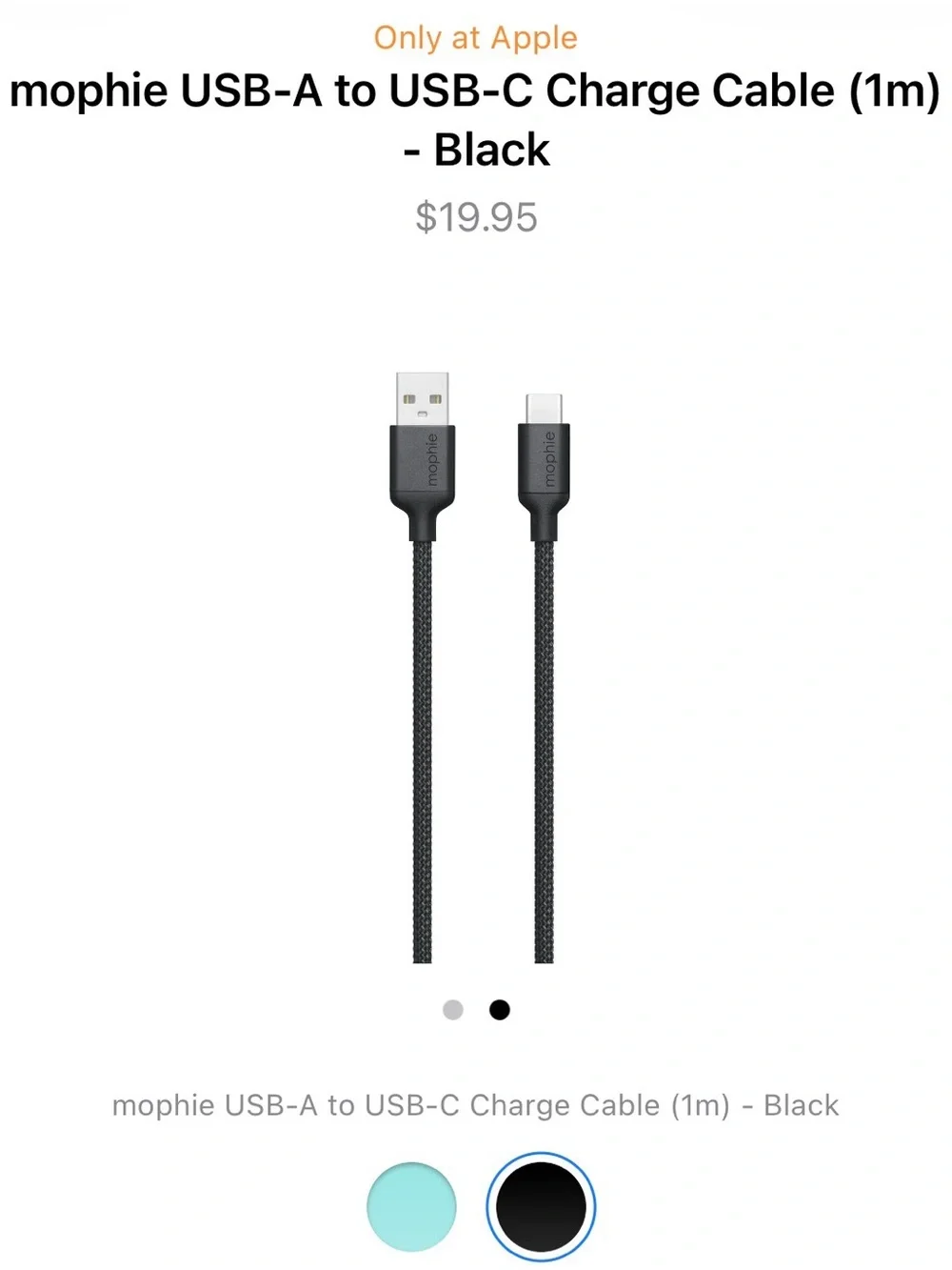 mophie Black Braided USB-A to USB-C Cable with Strap